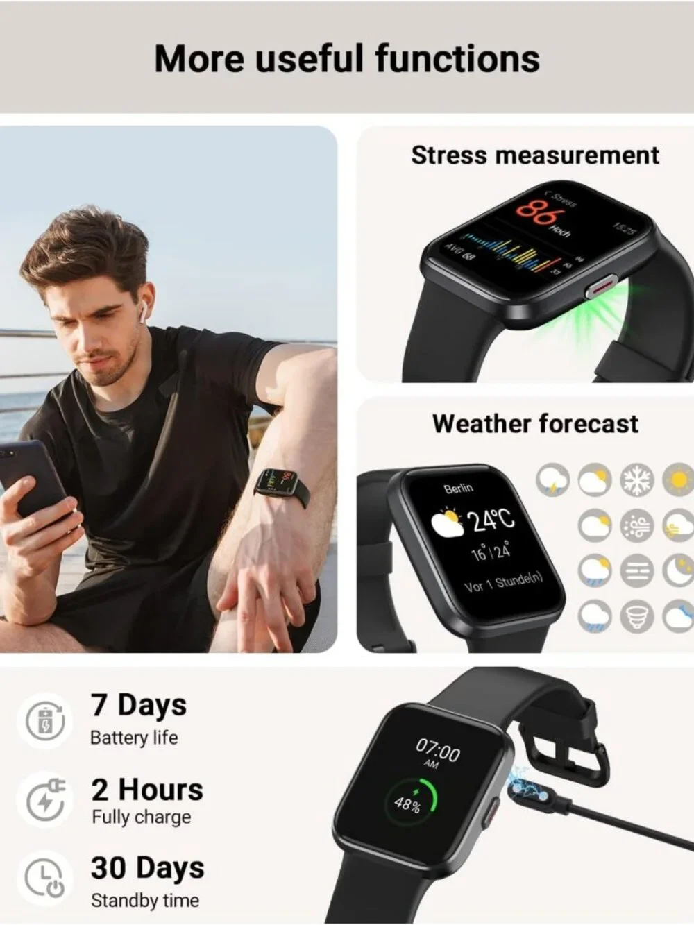 Smart Fitness Watch for Men & Women, 1.8” Touch Screen, Waterproof, Heart Rate